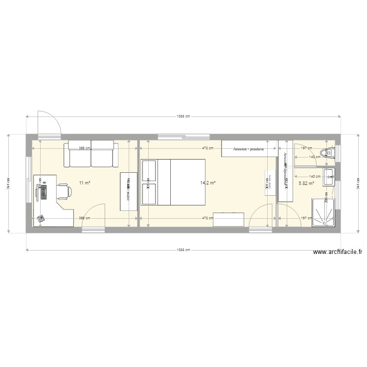 MESCHERS GARAGE AMENAGE. Plan de 3 pièces et 31 m2