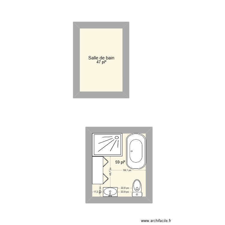 Salle De bain. Plan de 2 pièces et 10 m2