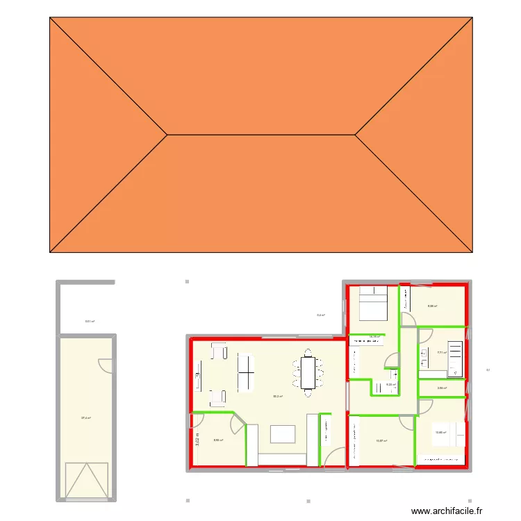 maison 2. Plan de 13  et 156 m²