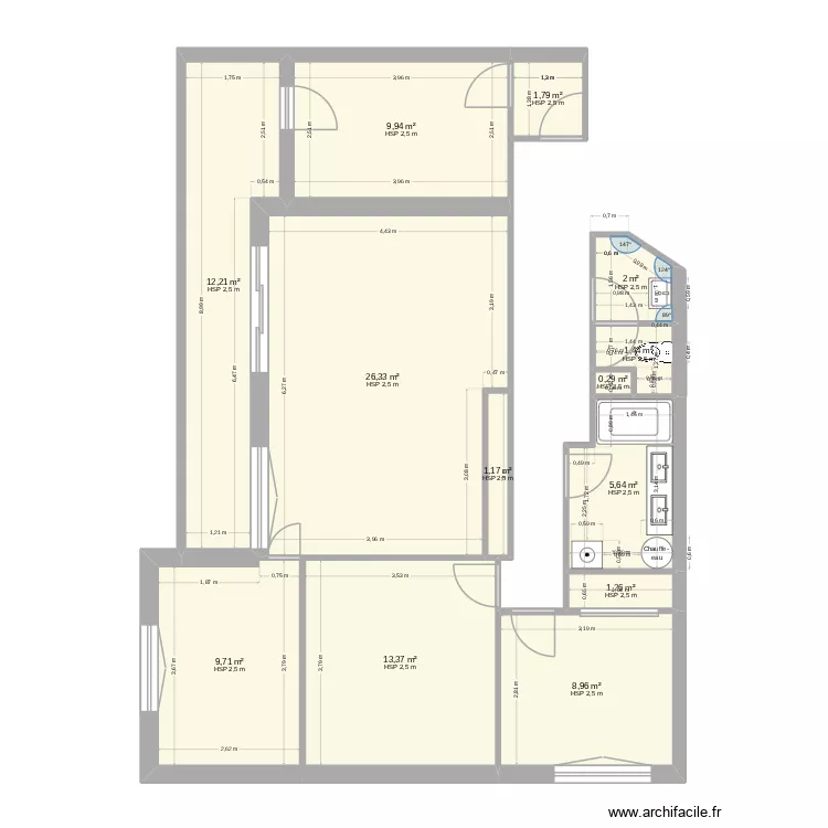 Appart n&deg;7 bis. Plan de 13  et 94 m²