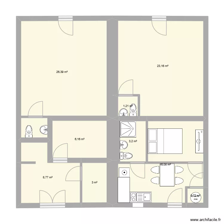RDC immeuble. Plan de 9  et 89 m²