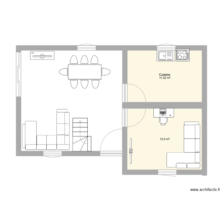 Vaureal. Plan de 2 pièces et 25 m2