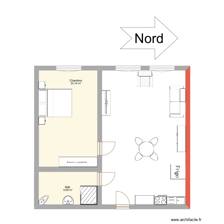Appartement - Plan 2 pièces 27 m2 dessiné par Kaniou