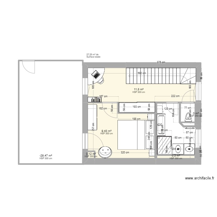 BOUSCAT R+1. Plan de 6 pièces et 27 m2