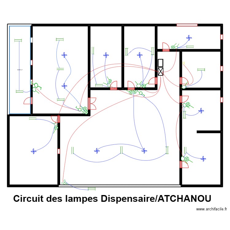 Circuit des lampes Dispensaire ATCHANOU. Plan de 8 pièces et 414 m2