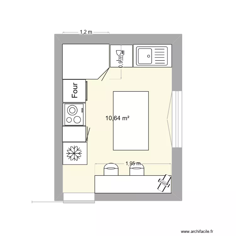 Cuisine. Plan de 1  et 11 m²