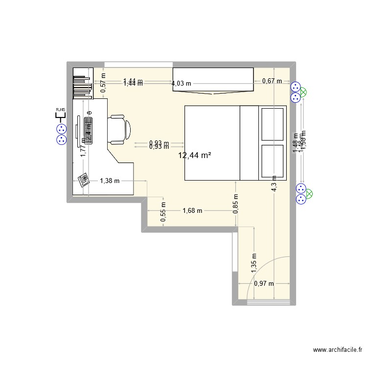BUREAU MAISON. Plan de 1 pièce et 12 m2