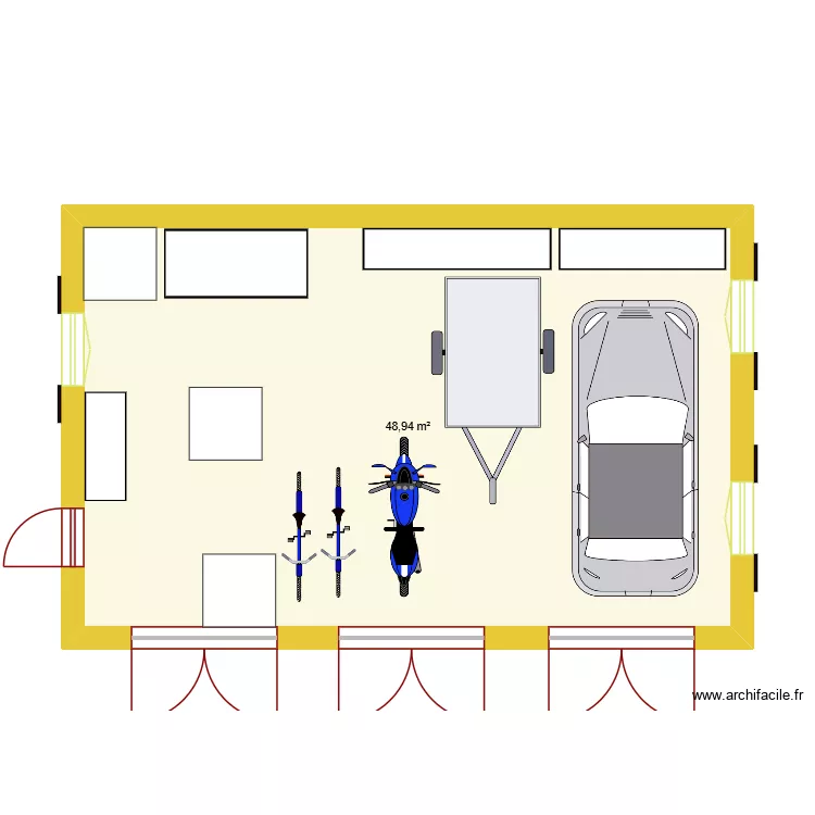 Garage. Plan de 1  et 49 m²