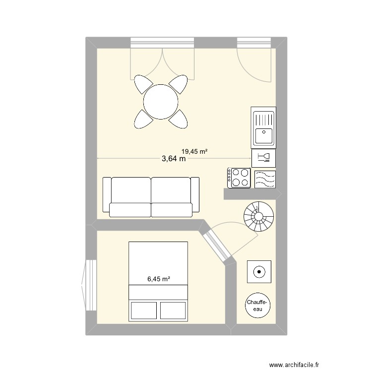 Labrunie. Plan de 2 pièces et 26 m2