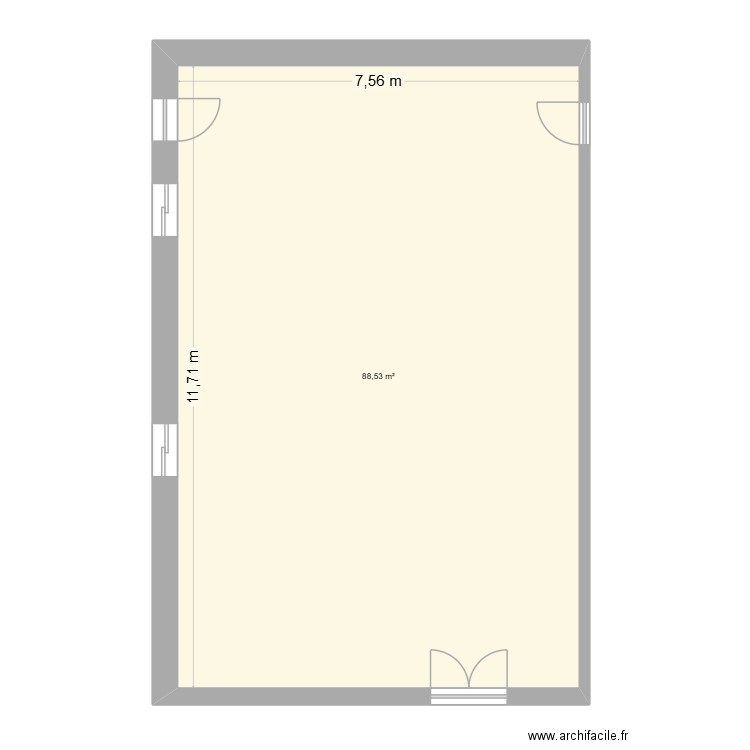 salle. Plan de 1 pièce et 89 m2