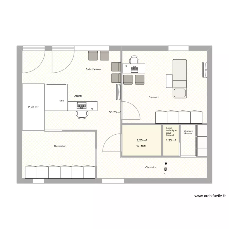 RdC Projet Dj&eacute; option B. Plan de 4 Pièces et 61 m²