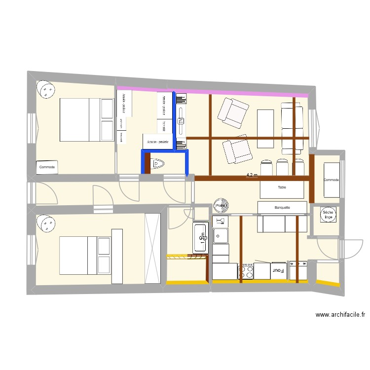 Plan Définitif meublé option 3 meublé. Plan de 13 pièces et 106 m2