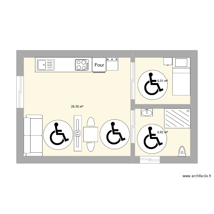 OZOG. Plan de 3 pièces et 39 m2