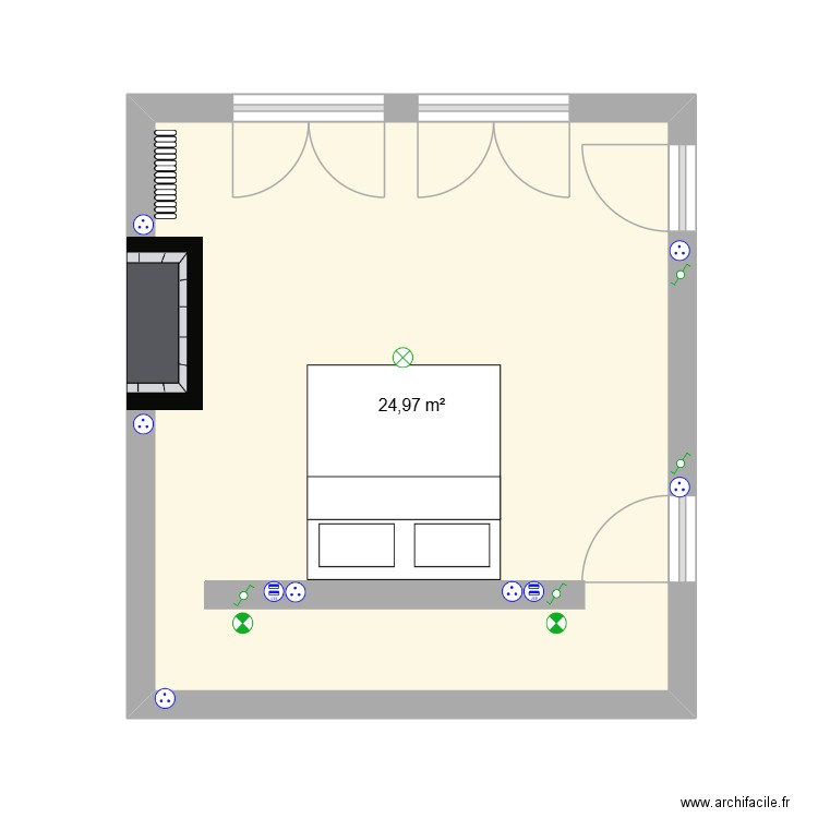 chambre 1er. Plan de 1 pièce et 25 m2