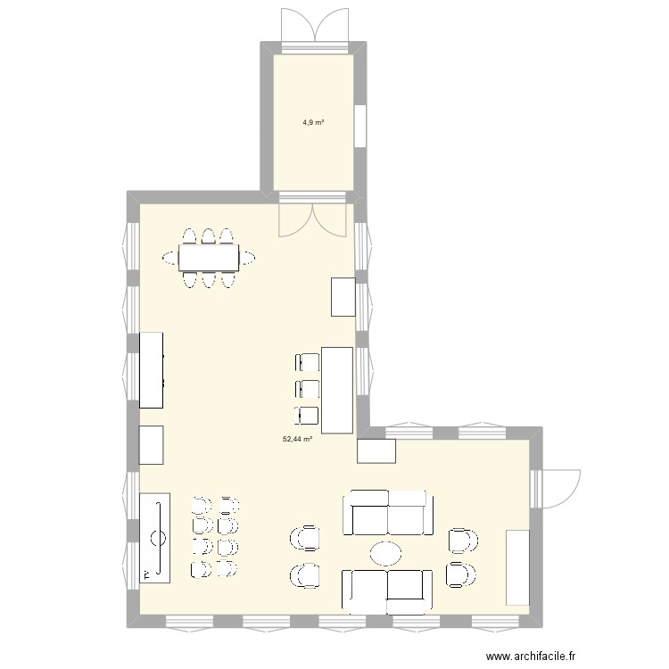 essaie 1. Plan de 2 pièces et 57 m2