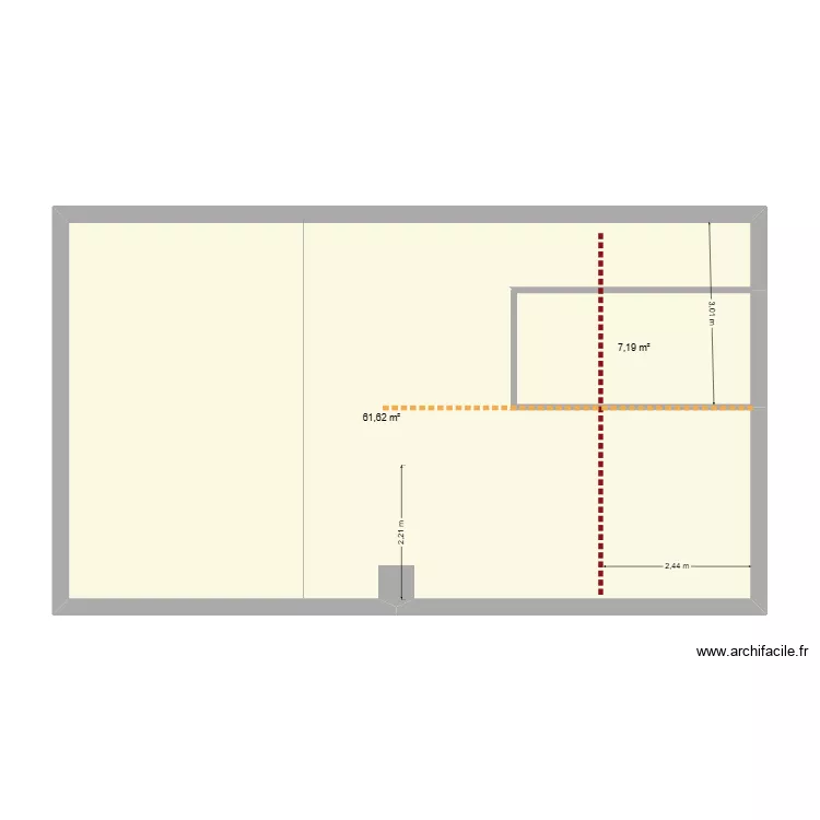 plan &eacute;tage chambre + couloir. Plan de 2  et 69 m²
