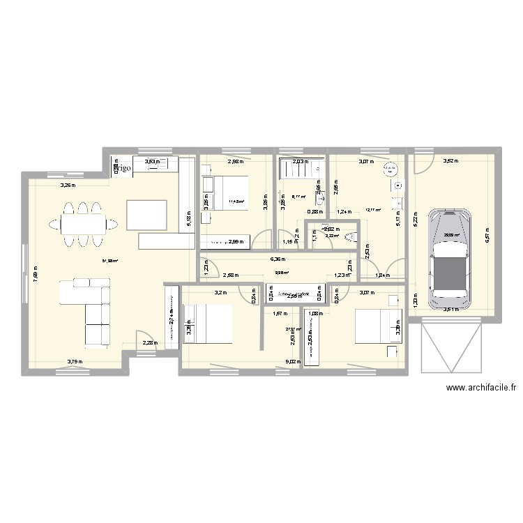 plan 3. Plan de 8 pièces et 146 m2