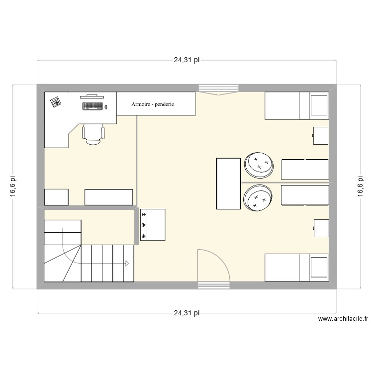 2e étage. Plan de 1 pièce et 33 m2