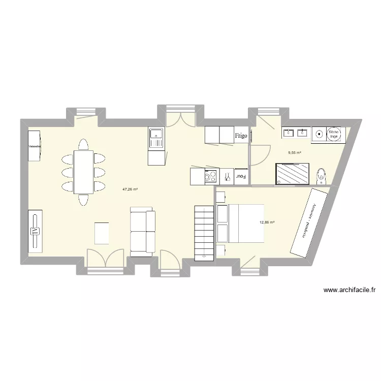 Maison actuelle essai 1. Plan de 3  et 70 m²