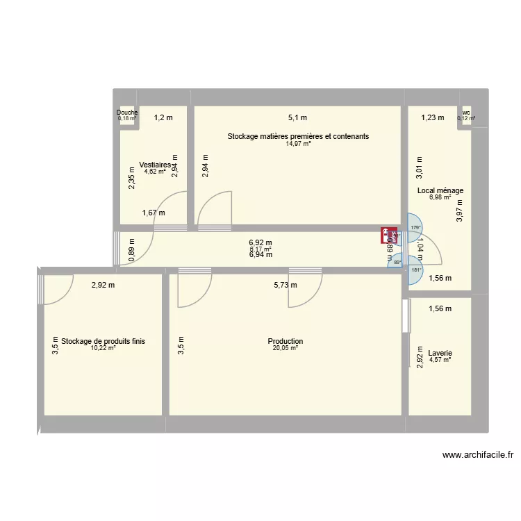 Plan laboratoire V5 Monast&egrave;re de la visitation. Plan de 9  et 68 m²