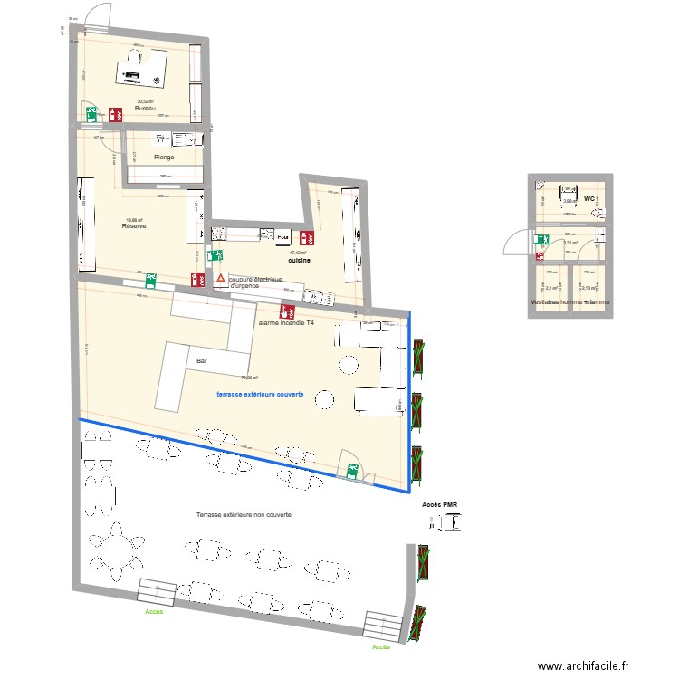 restaurant poutou sécurité modif. Plan de 8 pièces et 140 m2