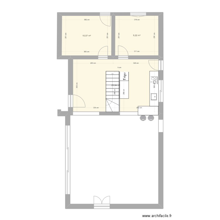 PYLA Rdch modif1. Plan de 3 pièces et 43 m2