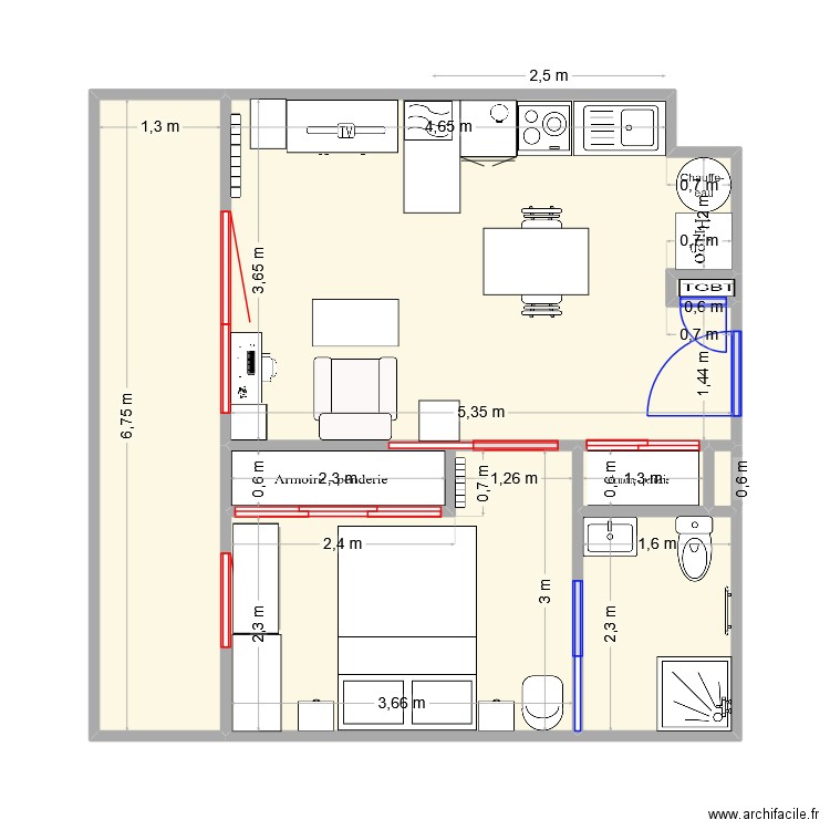 appart papa V4. Plan de 8 pièces et 43 m2