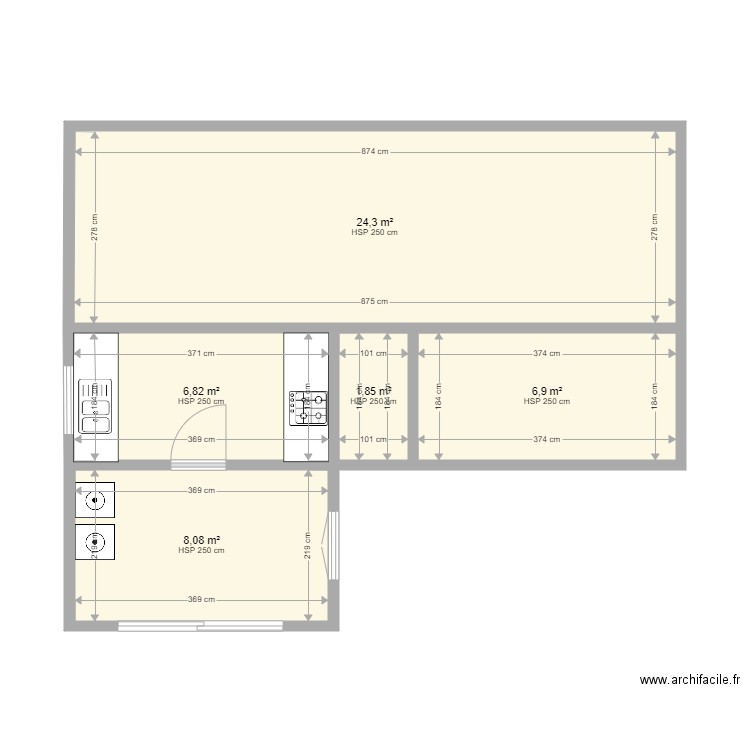 87G7343. Plan de 5 pièces et 48 m2