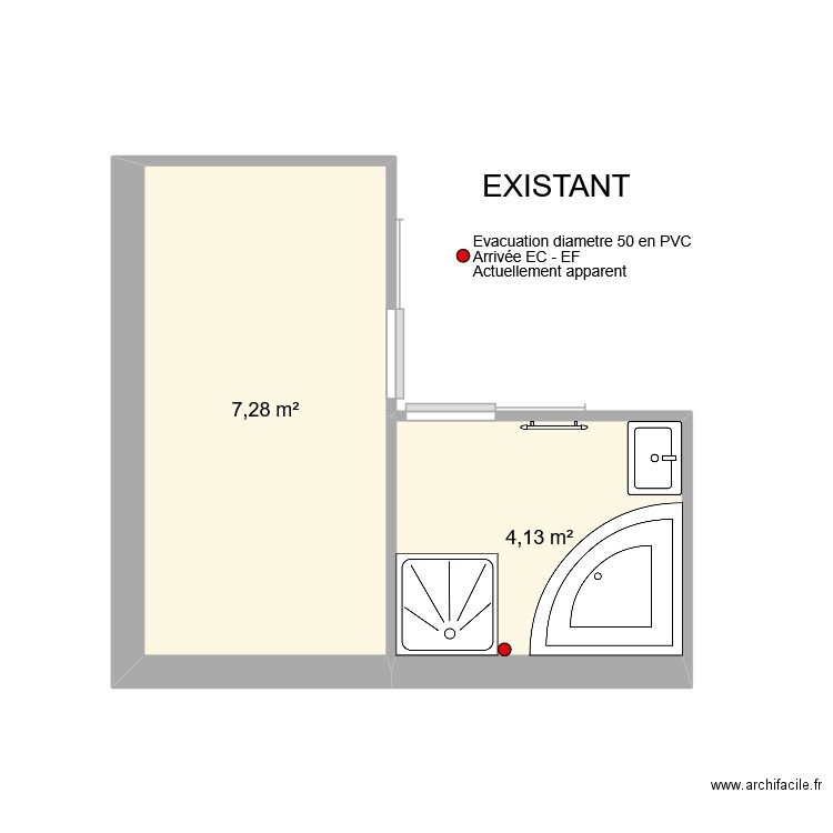 Existant. Plan de 2 pièces et 11 m2