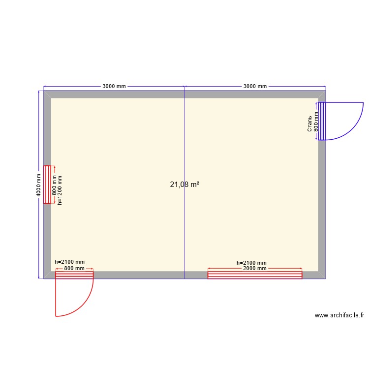 Ступино. Plan de 1 pièce et 21 m2