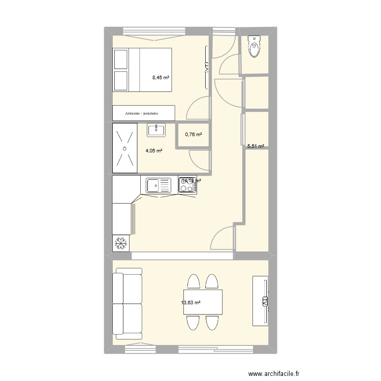 LENSEELE. Plan de 6 pièces et 47 m2