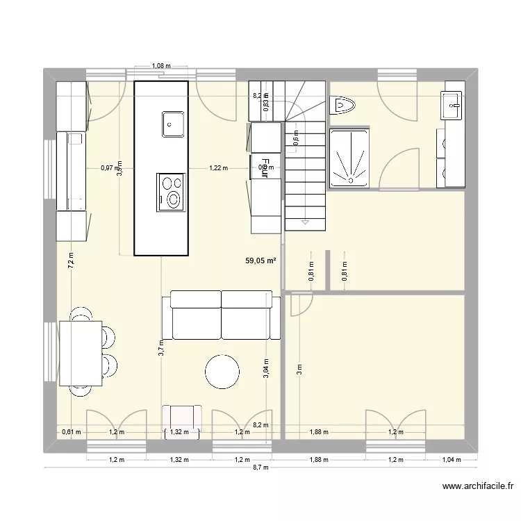 RDC 1079. Plan de 1  et 59 m²