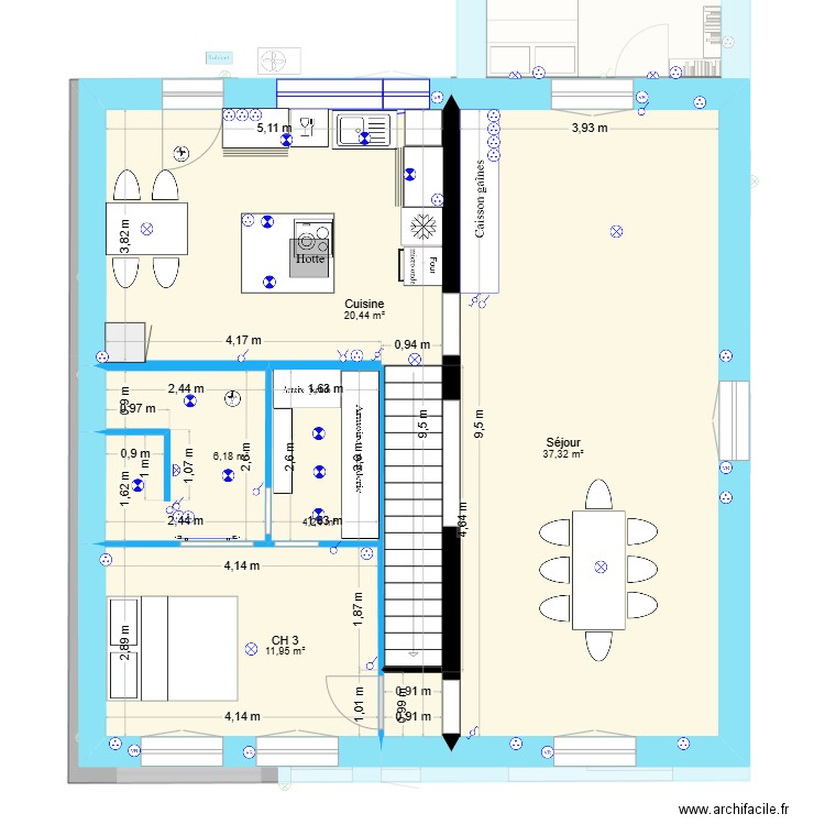 mai 25 - avec cuisine. Plan de 16 pièces et 181 m2