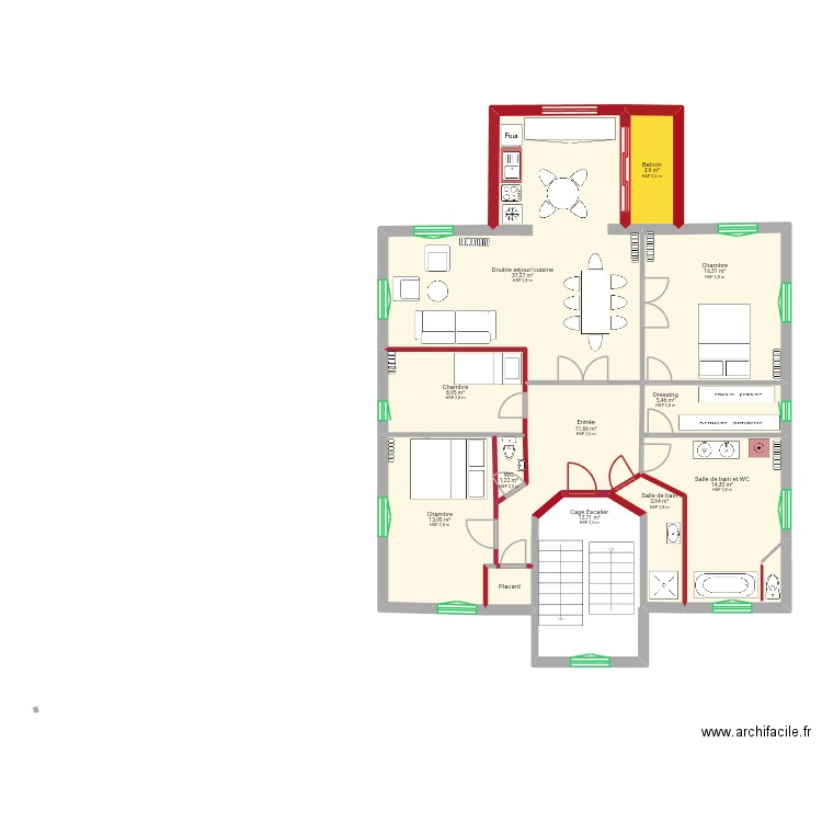 Plan1er Etage futur modifs version 2. Plan de 12 pièces et 131 m2
