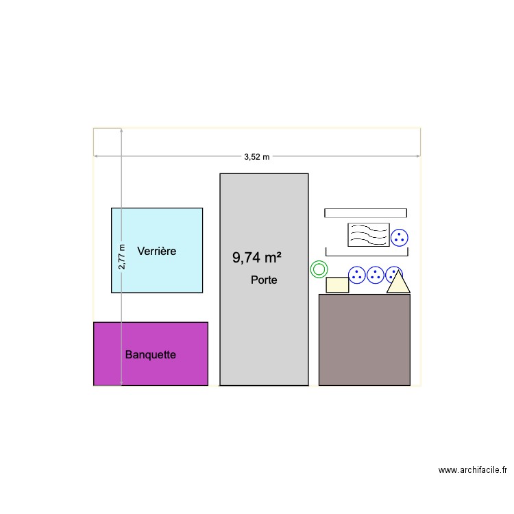 Cuisine. Plan de 1 pièce et 10 m2