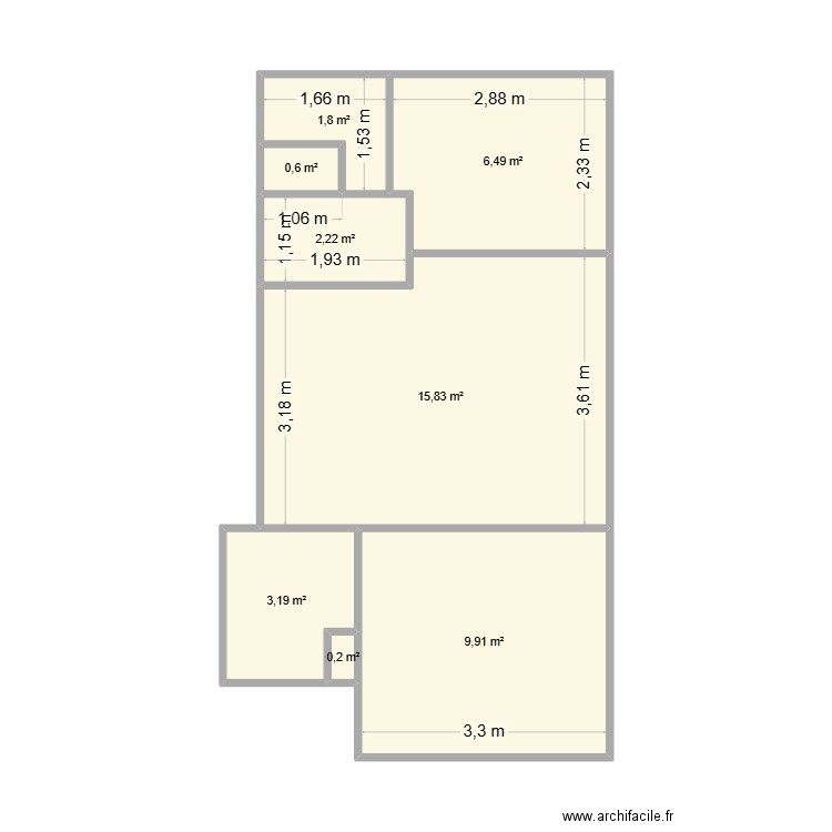 Pasrteur 3eme étage. Plan de 8 pièces et 40 m2