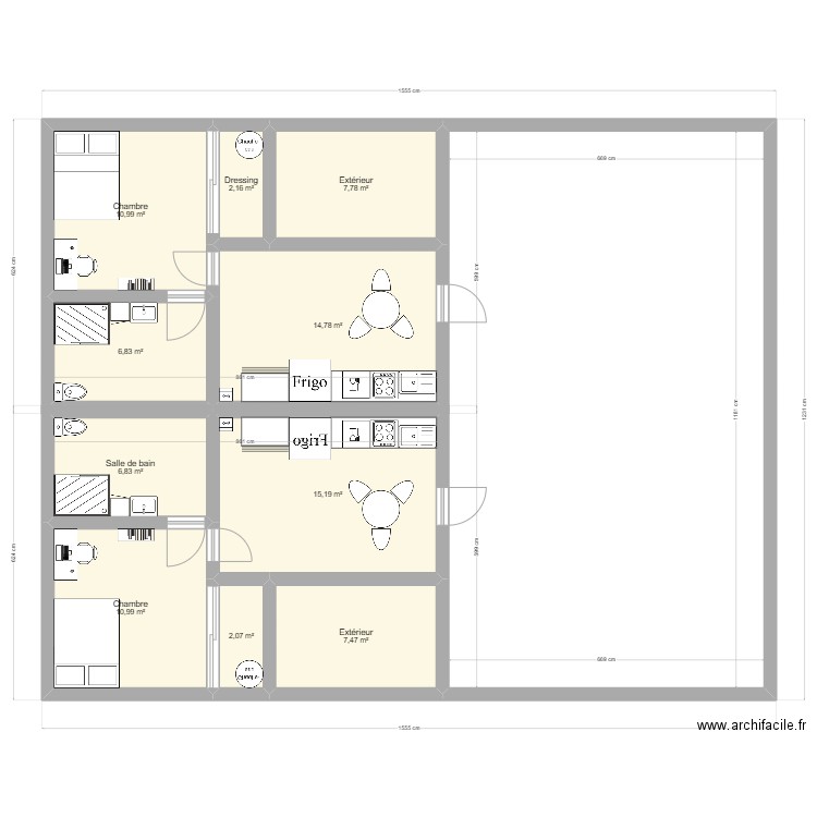 logement étudiant X2. Plan de 10 pièces et 85 m2
