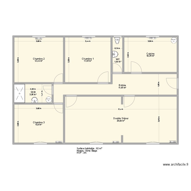 HELBLING. Plan de 8 pièces et 92 m2