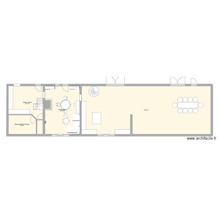  rez de chaussée. Plan de 4 pièces et 179 m2
