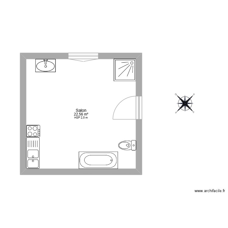 ESSAI 2. Plan de 1 pièce et 23 m2