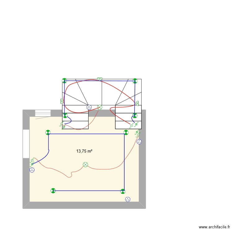 plan Hall et escalier. Plan de 1 pièce et 14 m2