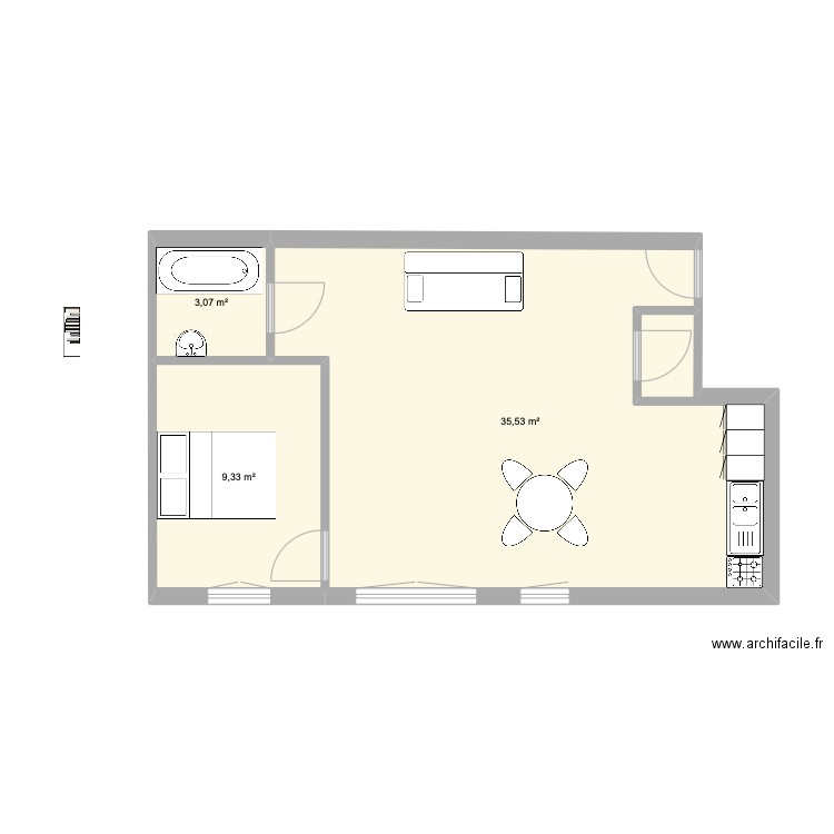 recollets plan actuel. Plan de 3 pièces et 48 m2