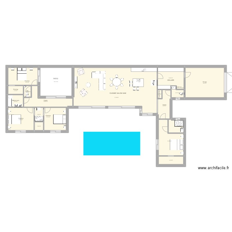 MYL. Plan de 19 pièces et 222 m2