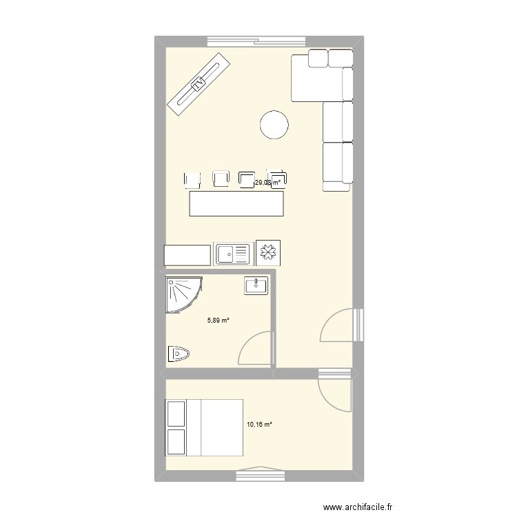 Idée appart Dominique. Plan de 3 pièces et 45 m2