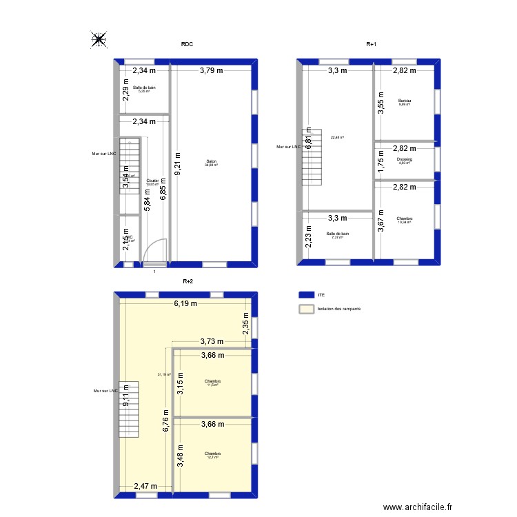 JULIEN Marie Bernadette. Plan de 14 pièces et 166 m2