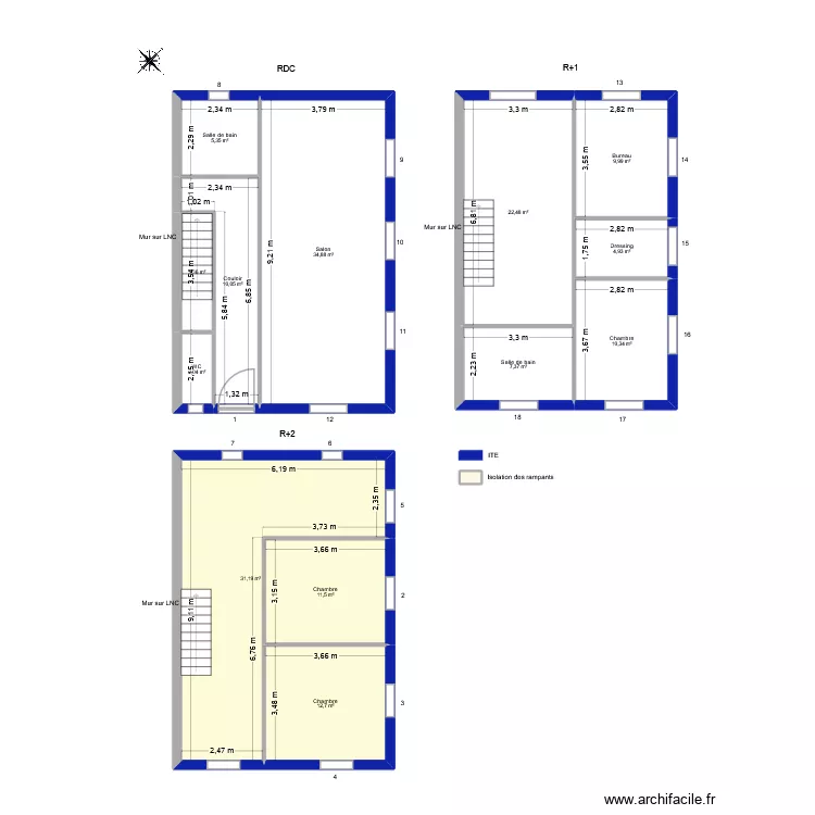 JULIEN Marie Bernadette. Plan de 14  et 166 m²