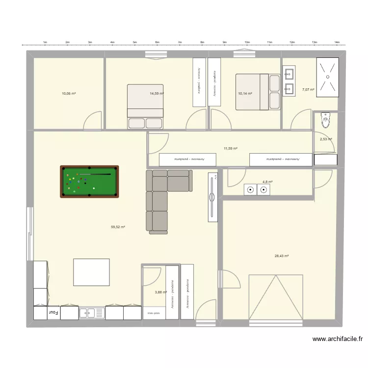 maison 1 carr&eacute;. Plan de 10  et 153 m²