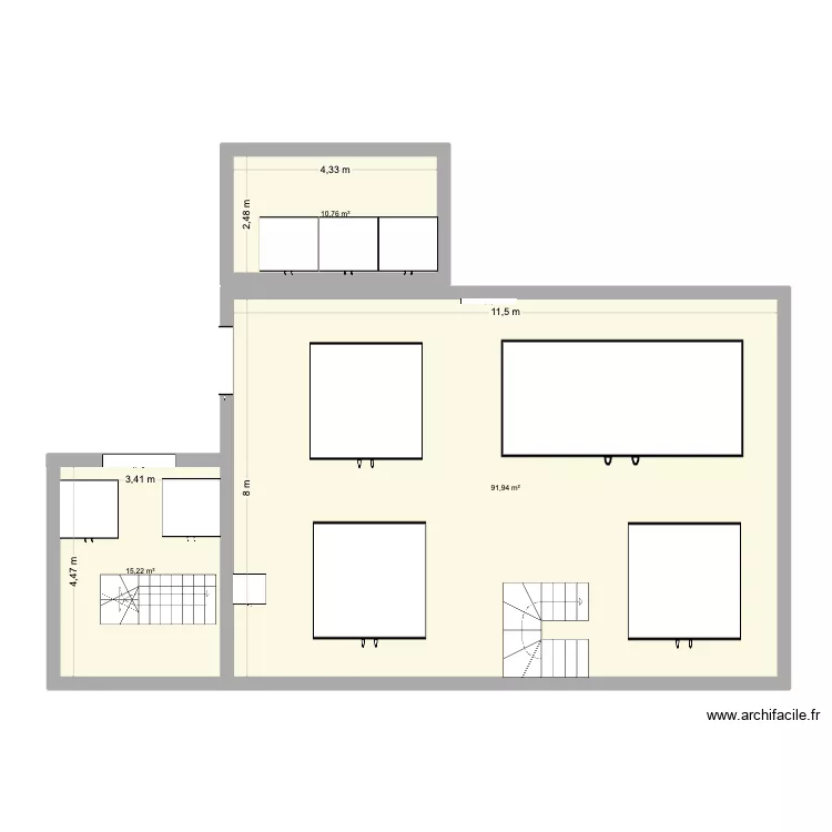 Coroutine. Plan de 3 pièces et 118 m²