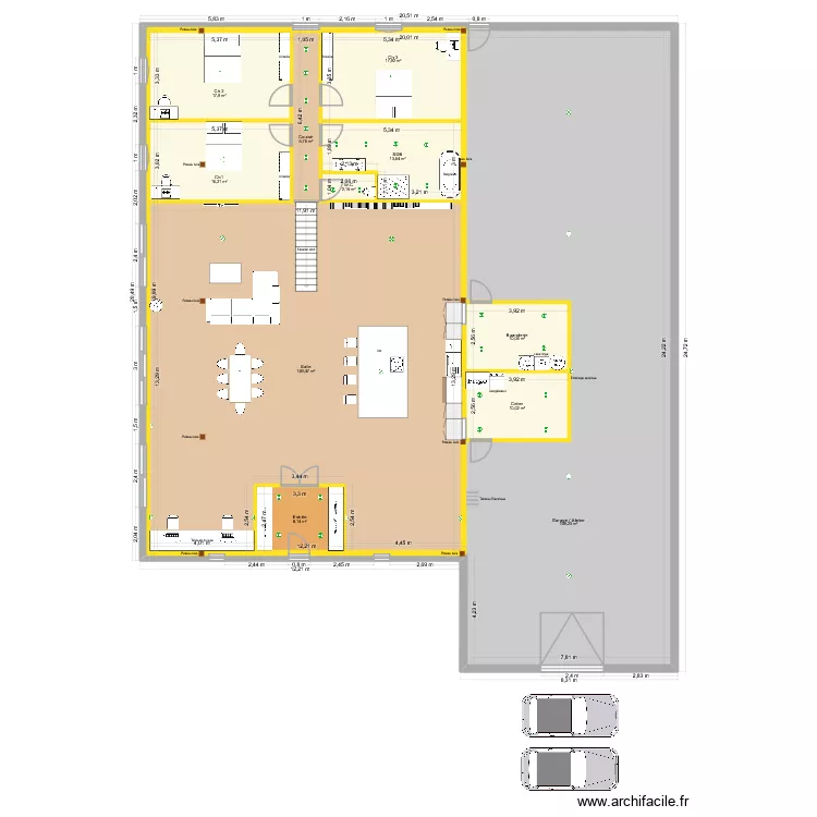maison 1 avec cotation. Plan de 11  et 685 m²