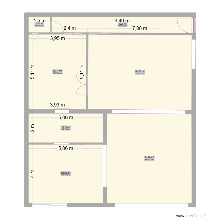 plan OUSTAL. Plan de 7 pièces et 134 m2
